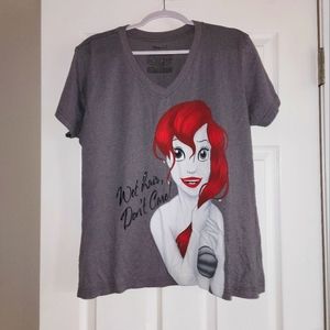 DISNEY Gray Tee Shirt Little Mermaid Ariel Wet Hair Don't Care Women's Size 2XL